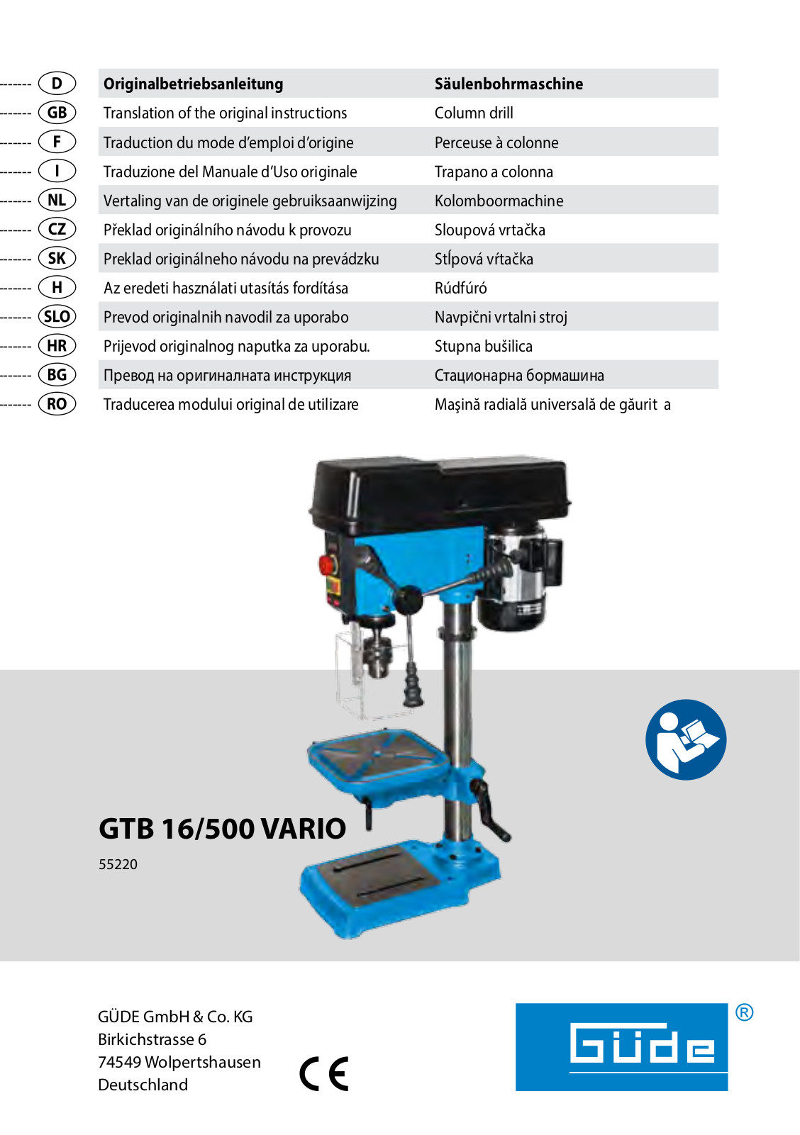 Gude GTB 16/500 VARIO Translation Of The Original Instructions