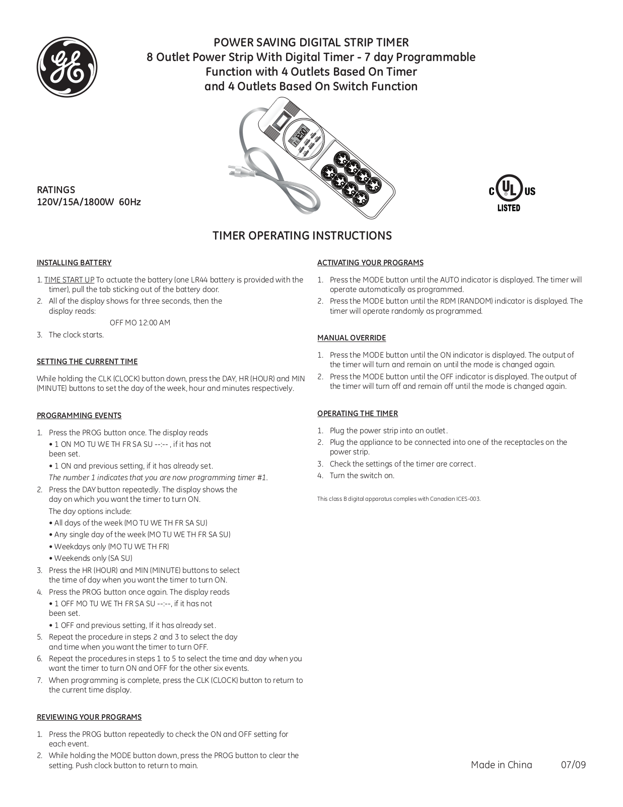 GE 15272 User Manual