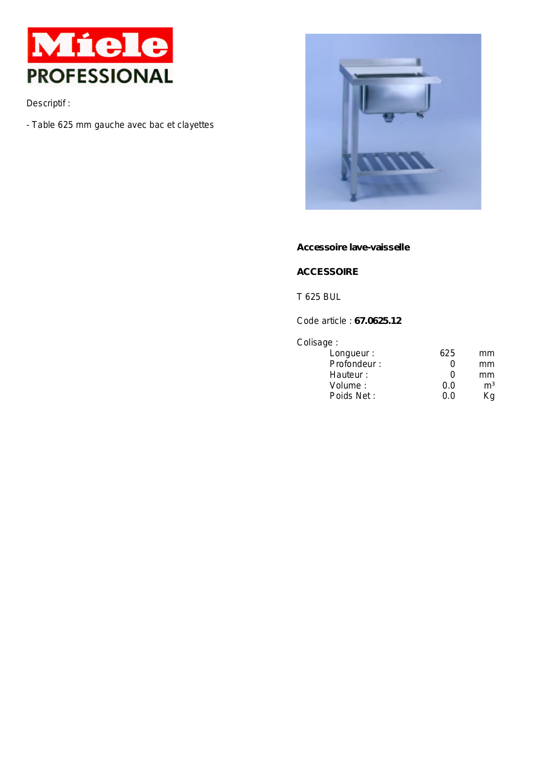 MIELE T 625 BUL DESCRIPTIF User Manual