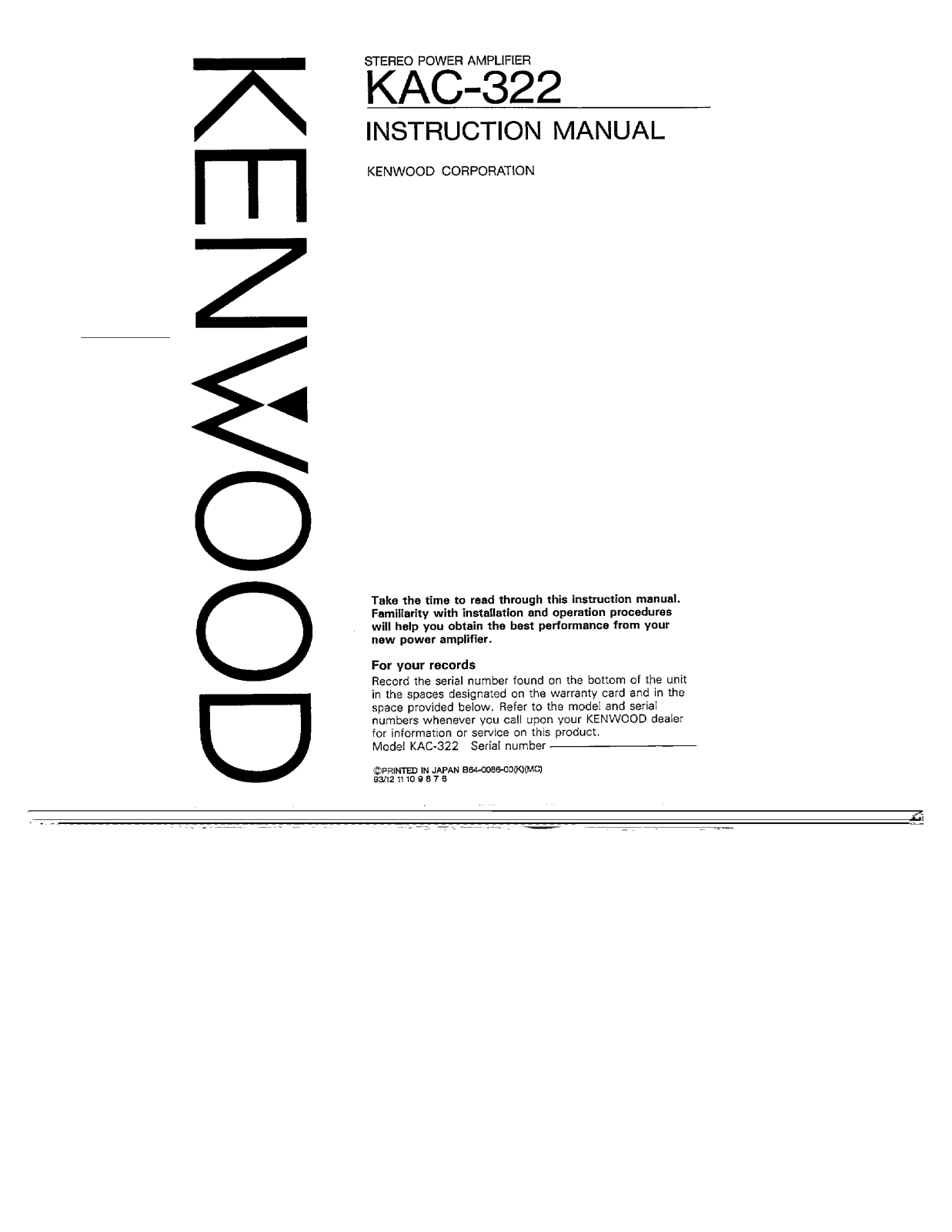 Kenwood KAC-322 User Manual