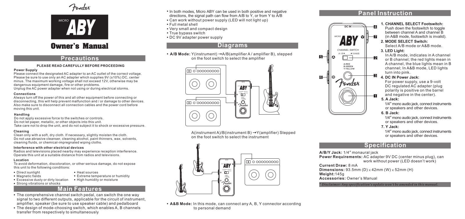 Fender Micro ABY User Manual