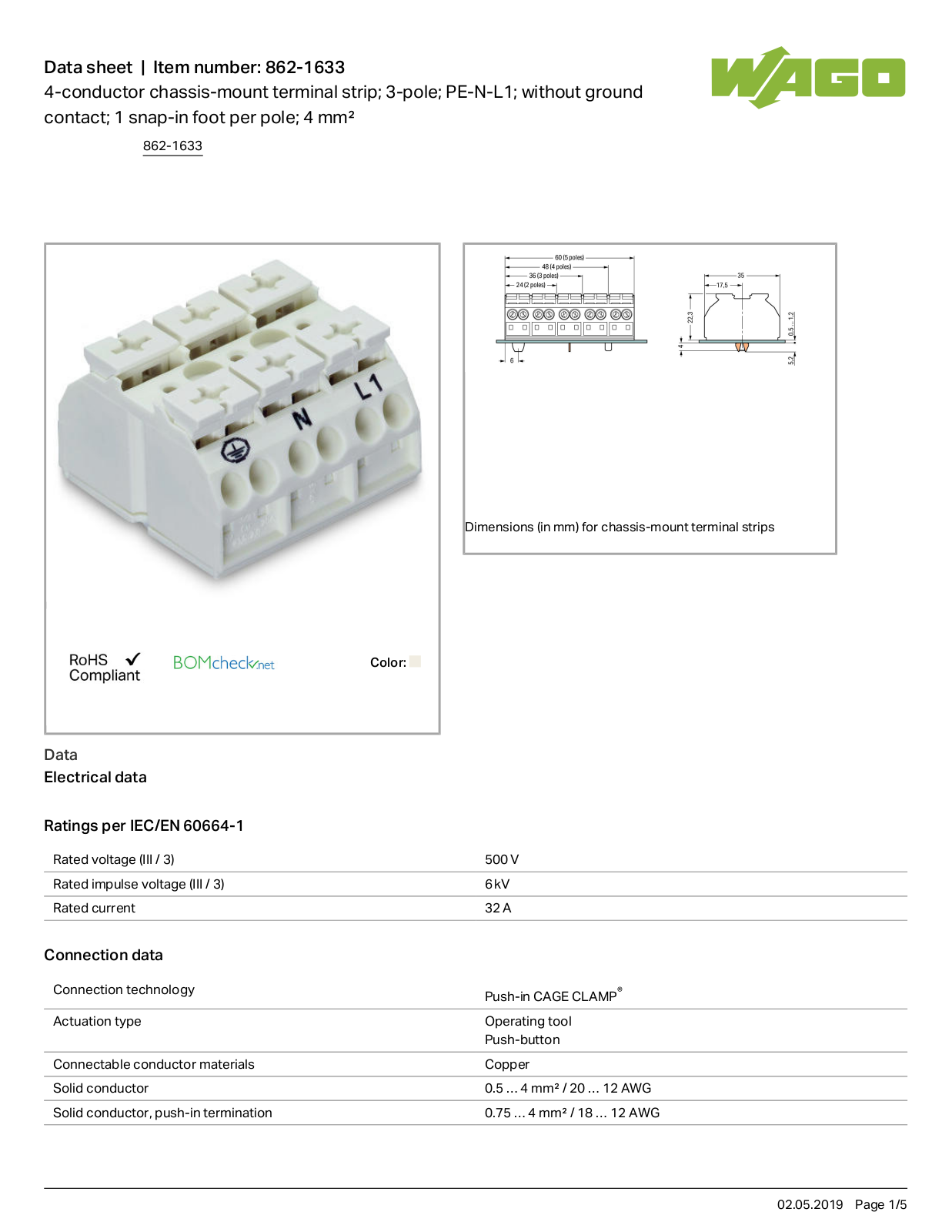 Wago 862-1633 Data Sheet