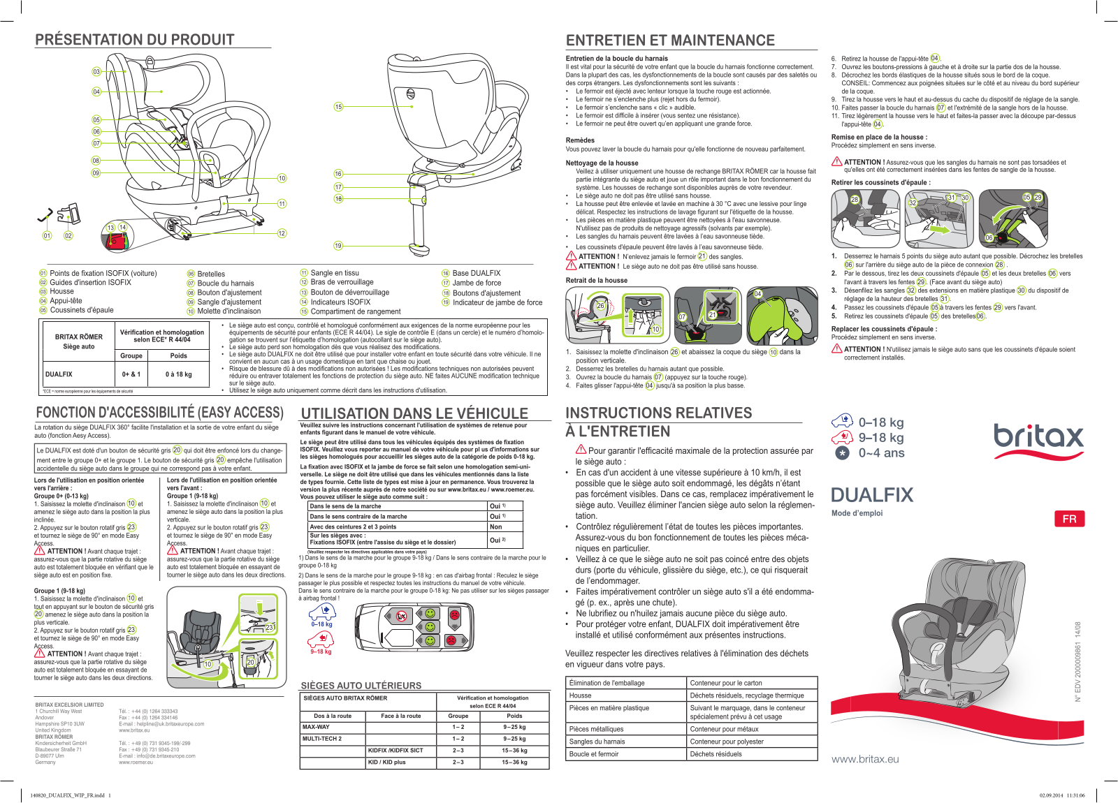 BRITAX ROMER DUALFIX User Manual