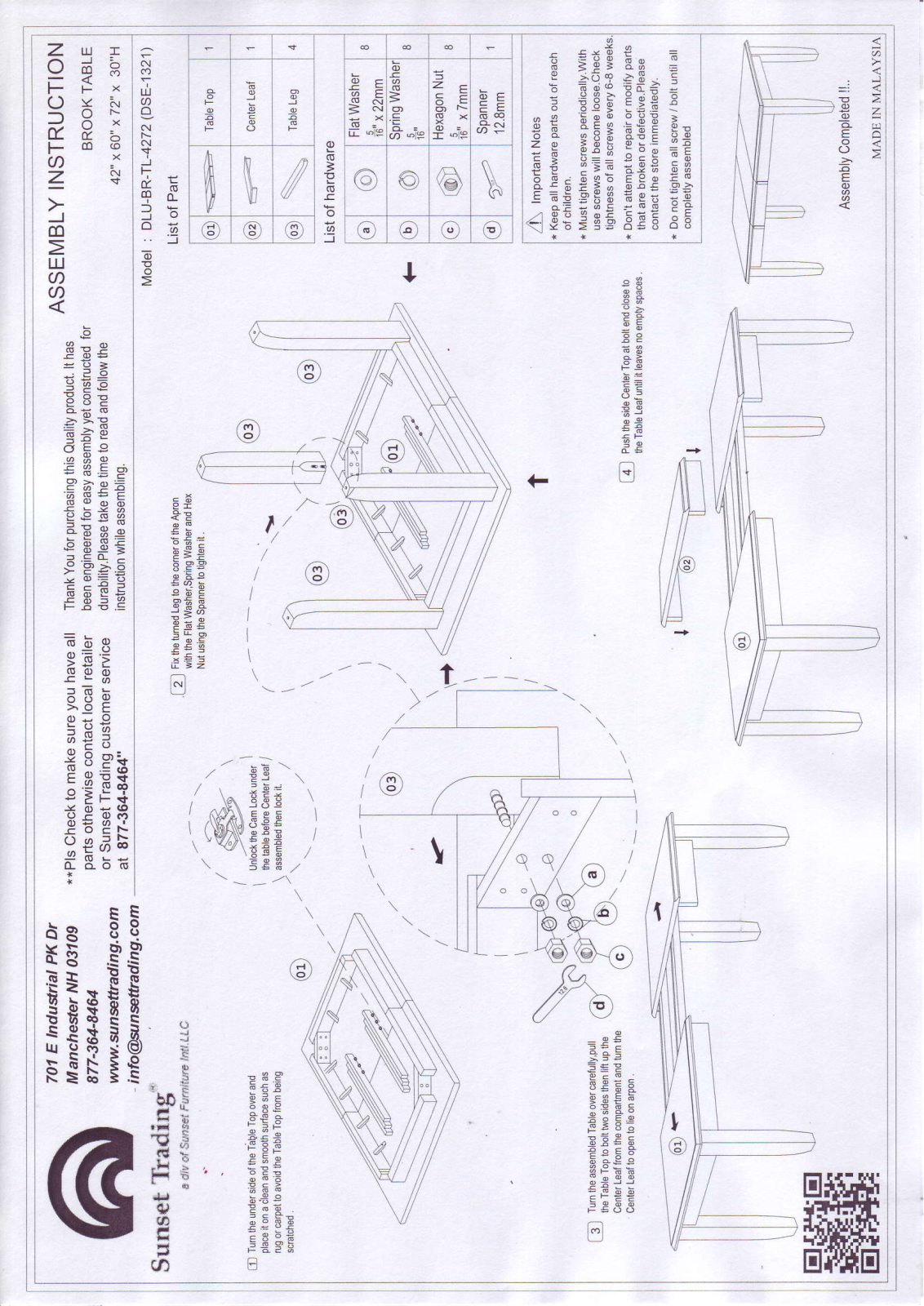 Sunset Trading DLUBR4272PW Assembly Guide