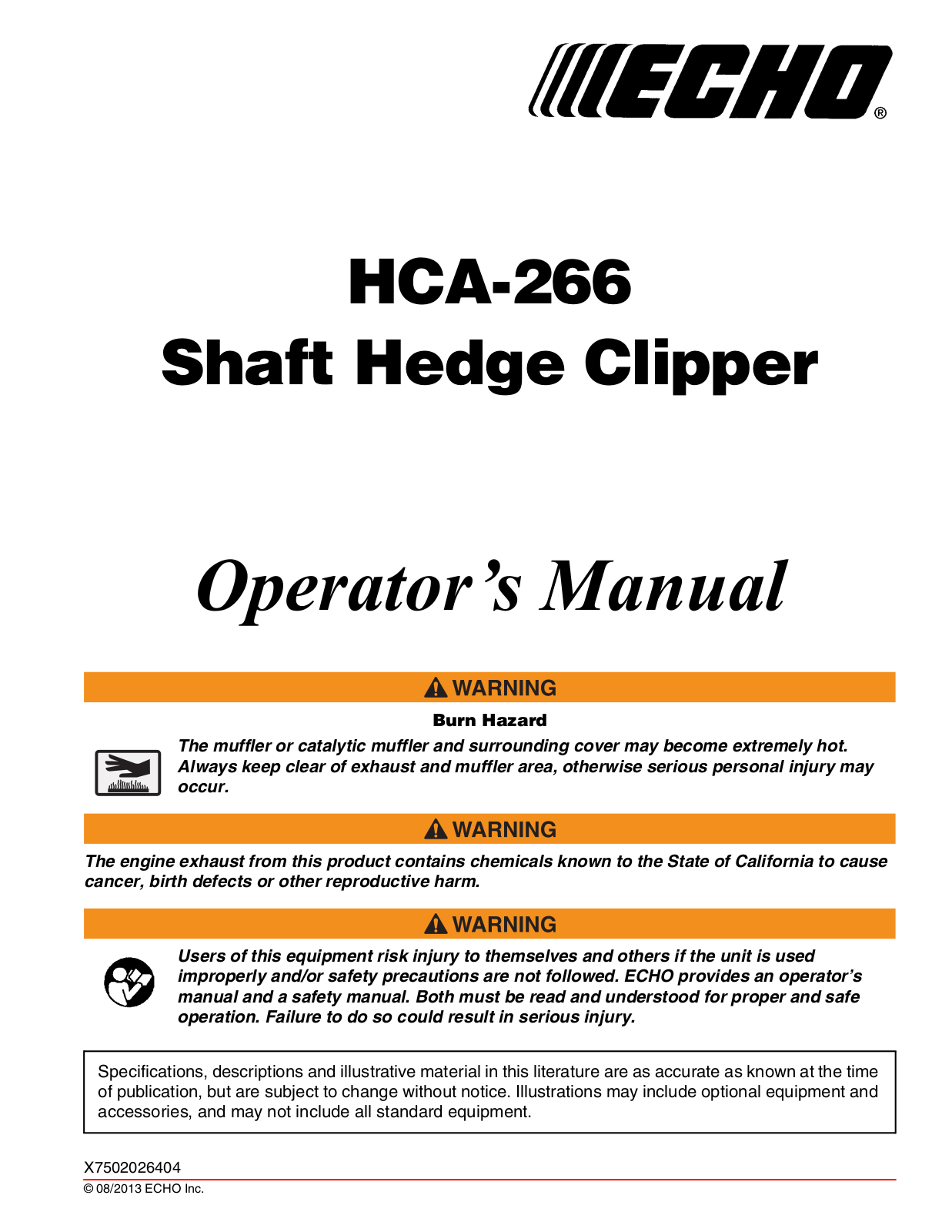 Echo HCA-266 Owner's Manual