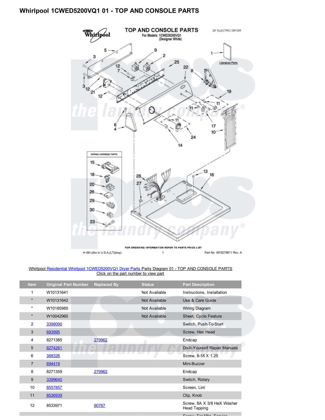 Whirlpool 1CWED5200VQ1 Parts Diagram