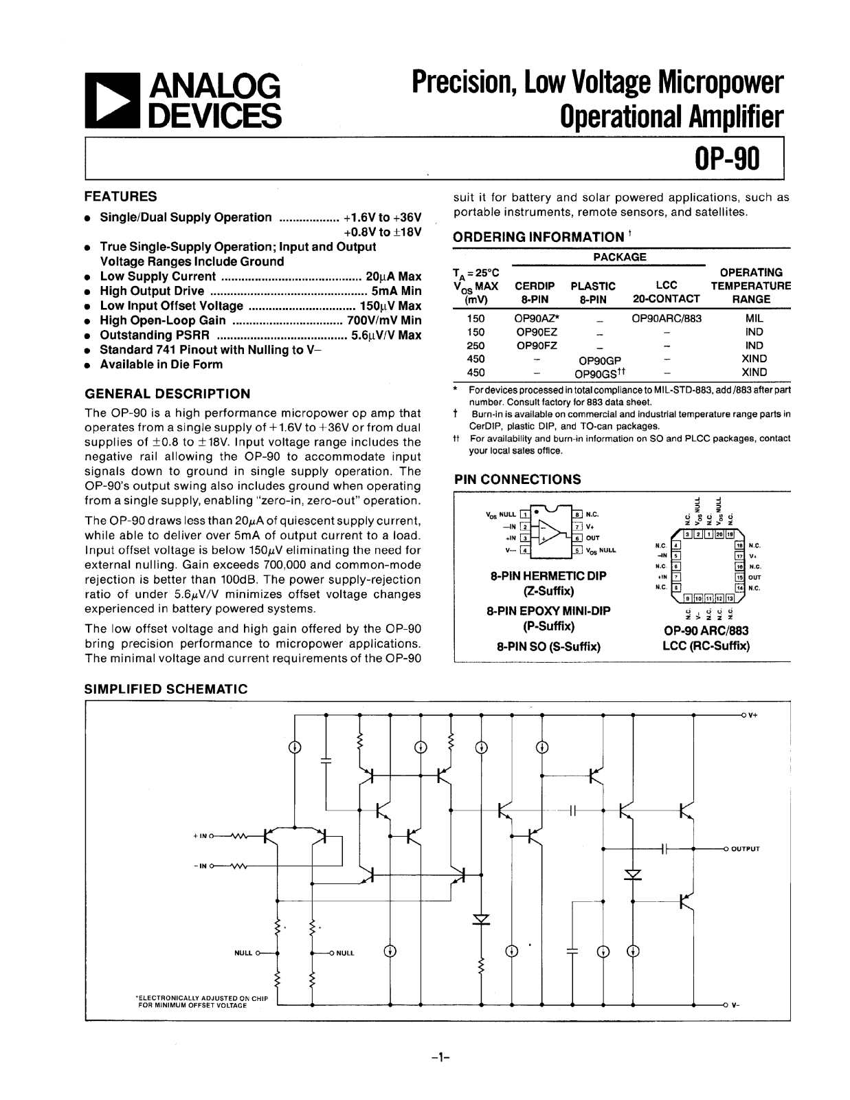 Analog Devices OP90 Datasheet