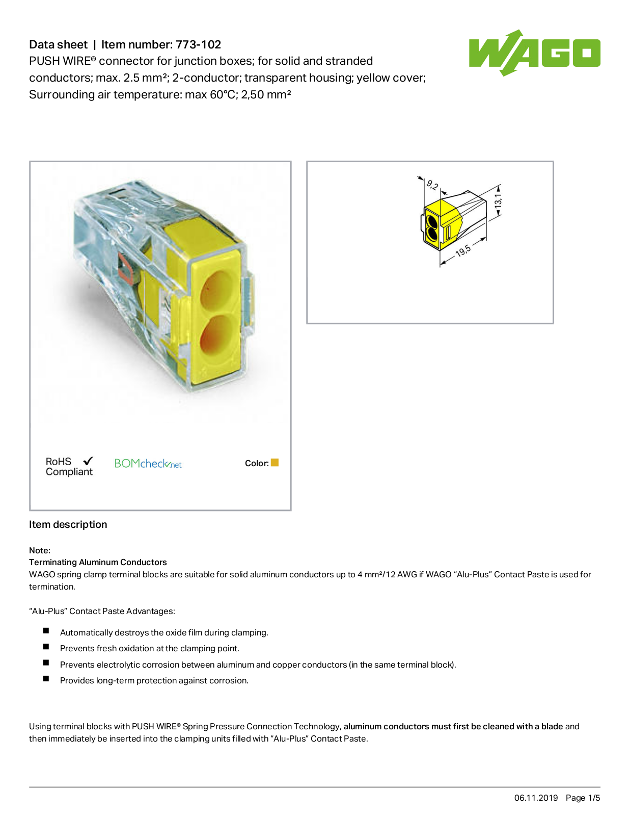 Wago 773-102 Data Sheet