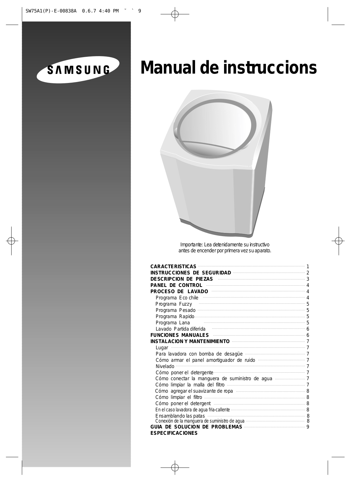 Samsung WA8535D0, WA8034D1, WA8032D1, WA7534C1, WA7532C1 User Manual