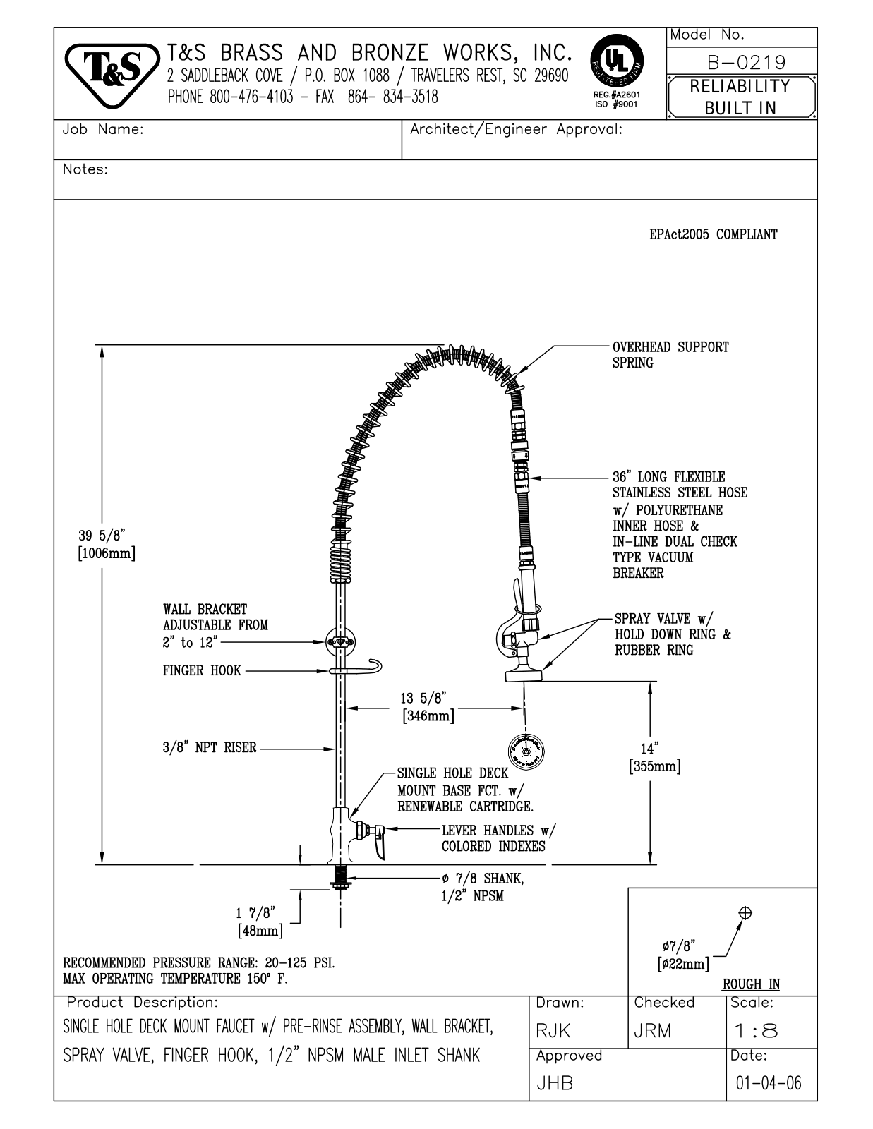 T&S Brass B-0219 User Manual