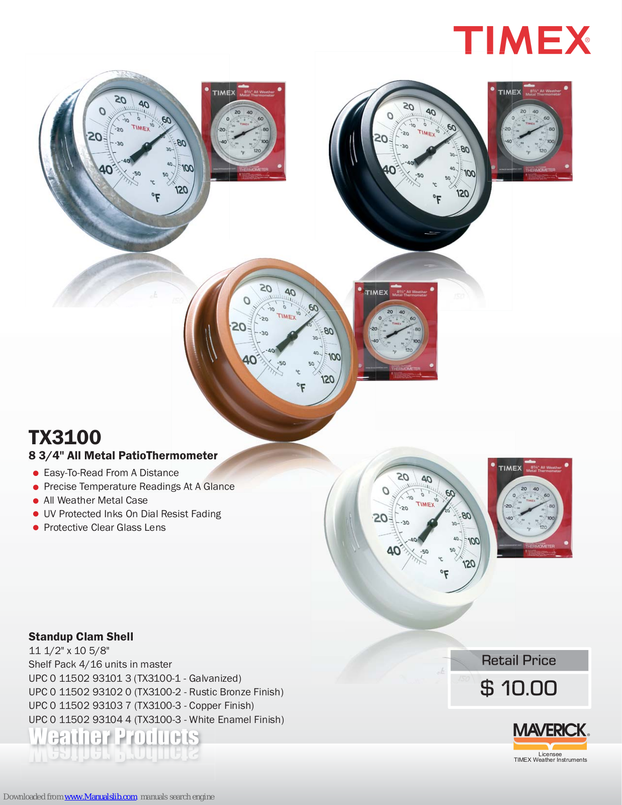 Timex TX3100 Specification Sheet