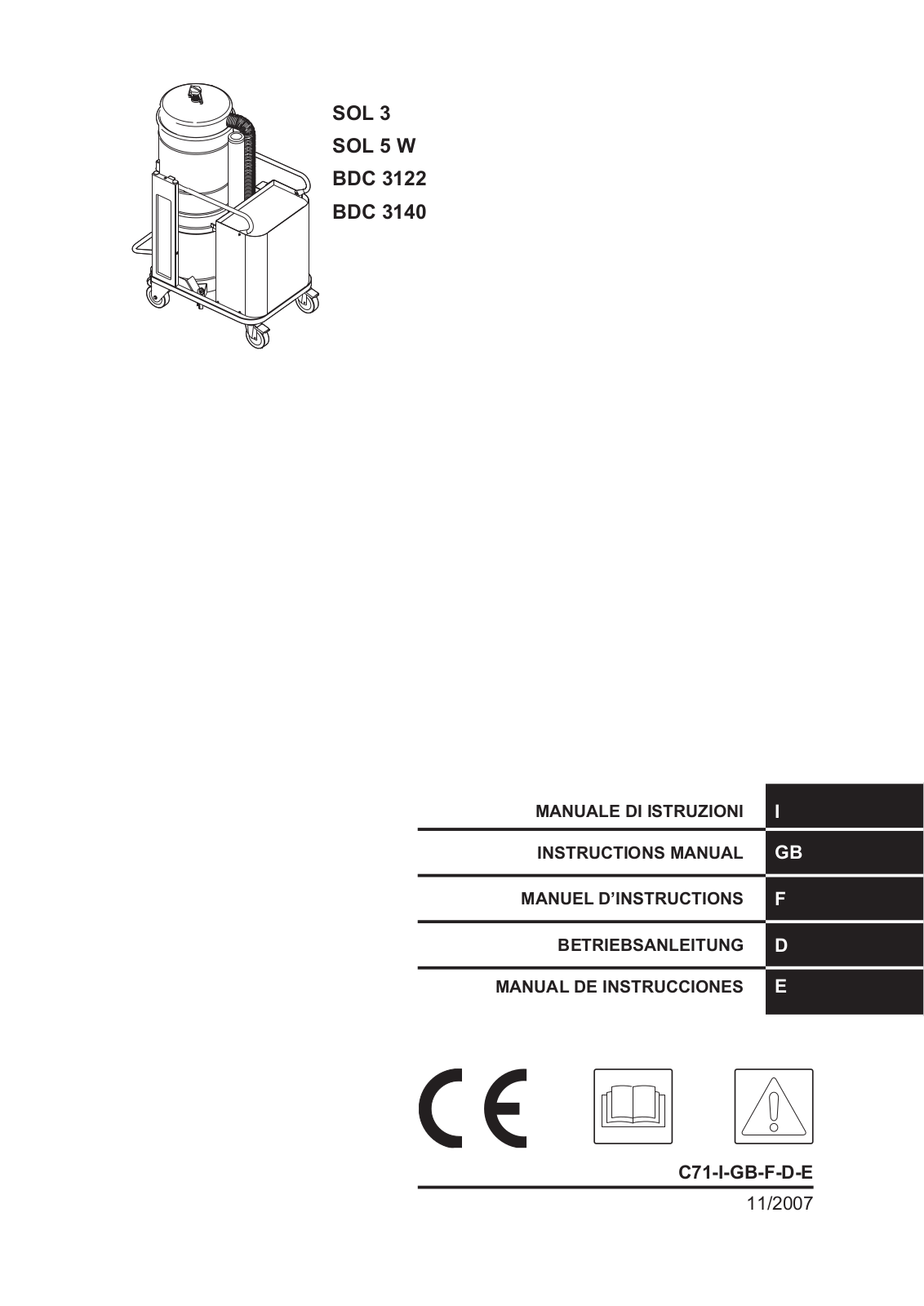 Nilfisk SOL 3, SOL 5 W, BDC 3122, BDC 3140 User Manual