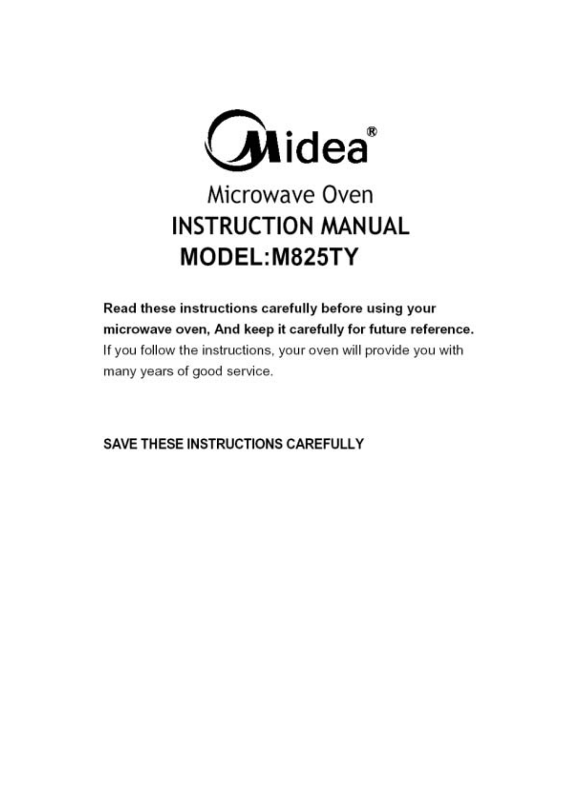 Midea Kitchen Appliances M825TY Users Manual