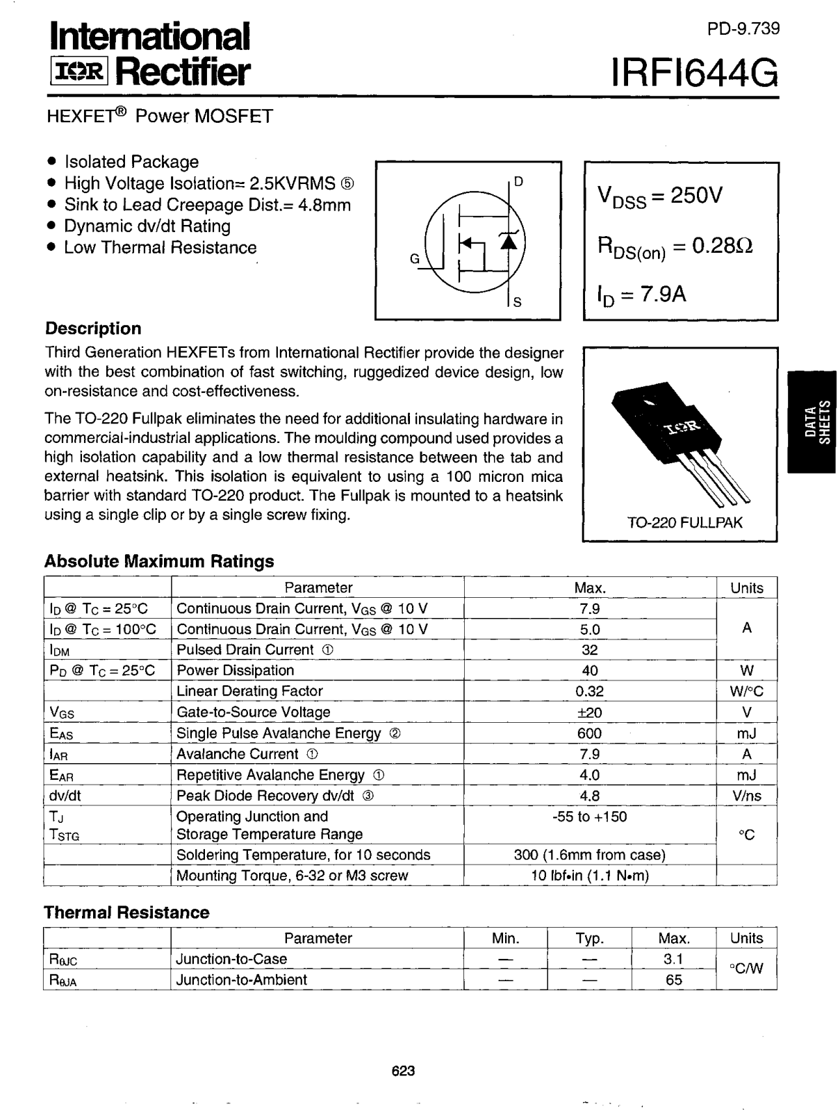 International Rectifier IRFI644G Datasheet