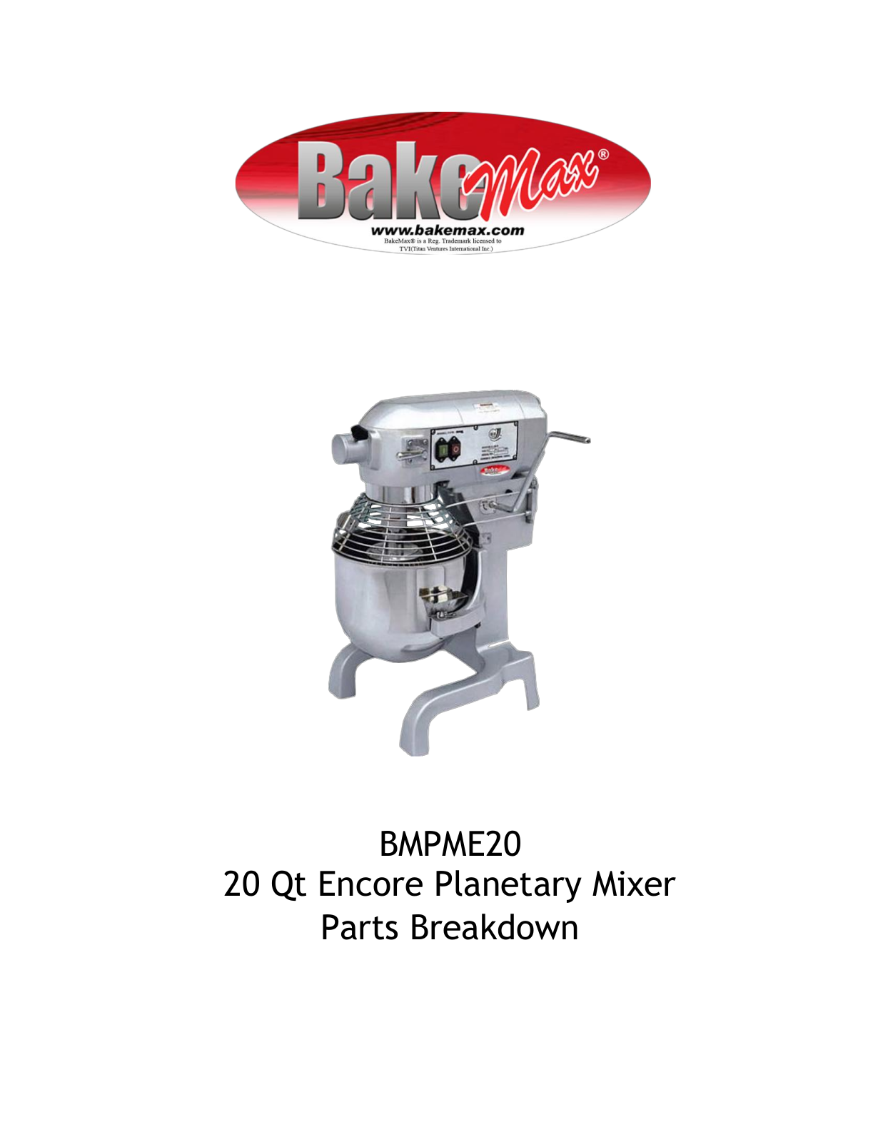 Bakemax BMPME20 Parts List