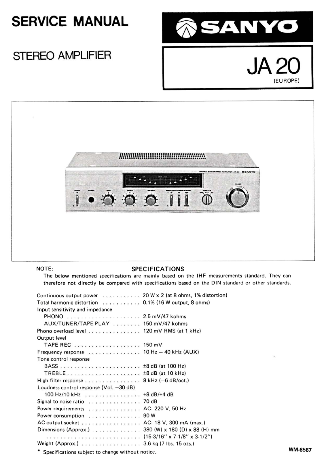 Sanyo JA-20 Service Manual