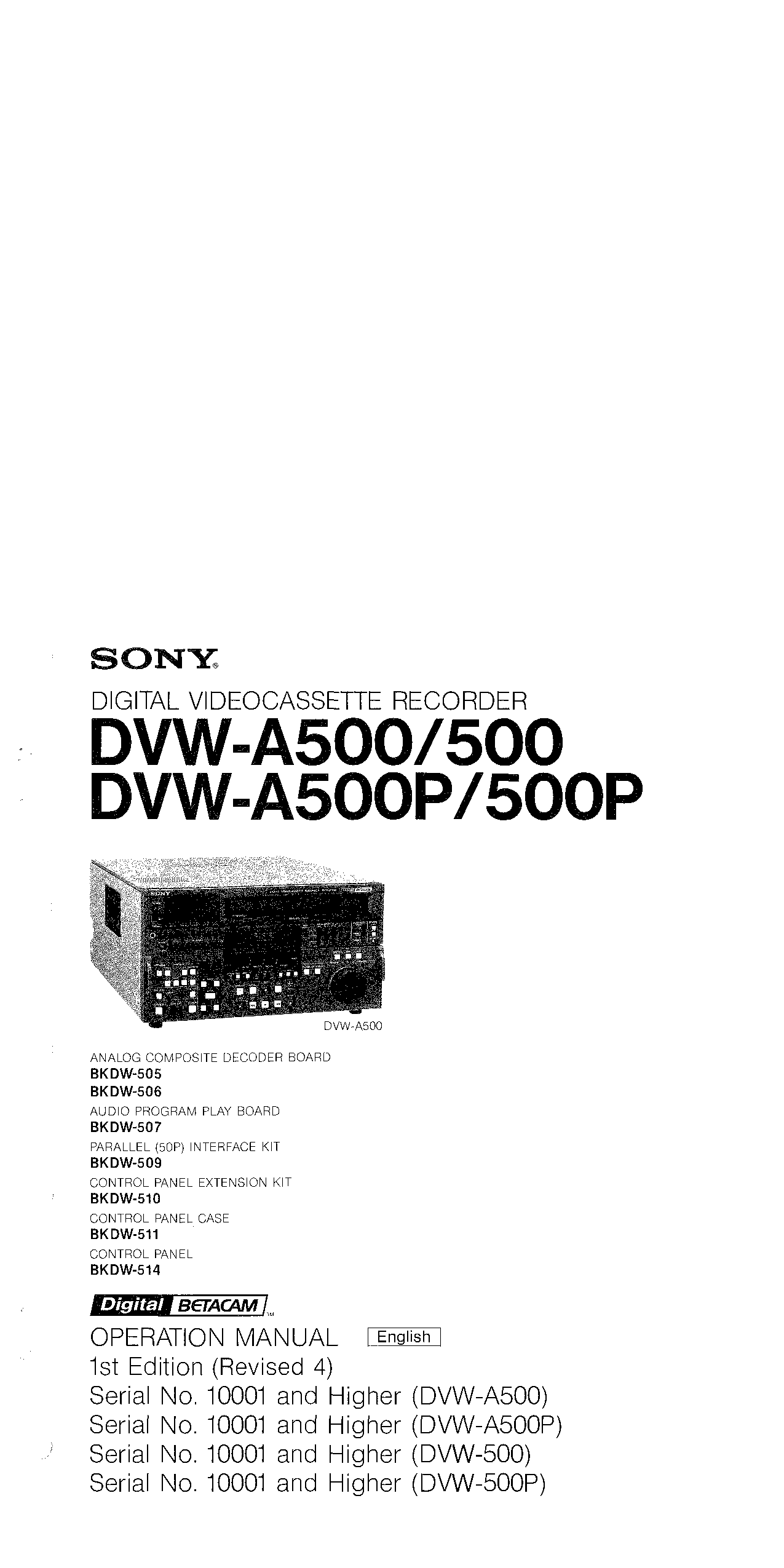 Sony 500P, DVW-A500, 500 DVW-A500P User Manual