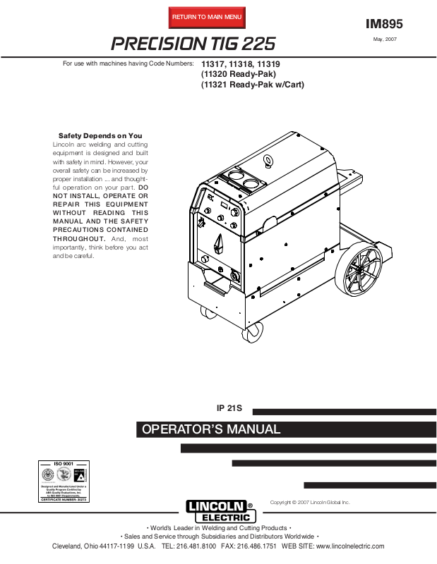 Lincoln Electric PRECISION TIG 225 User Manual