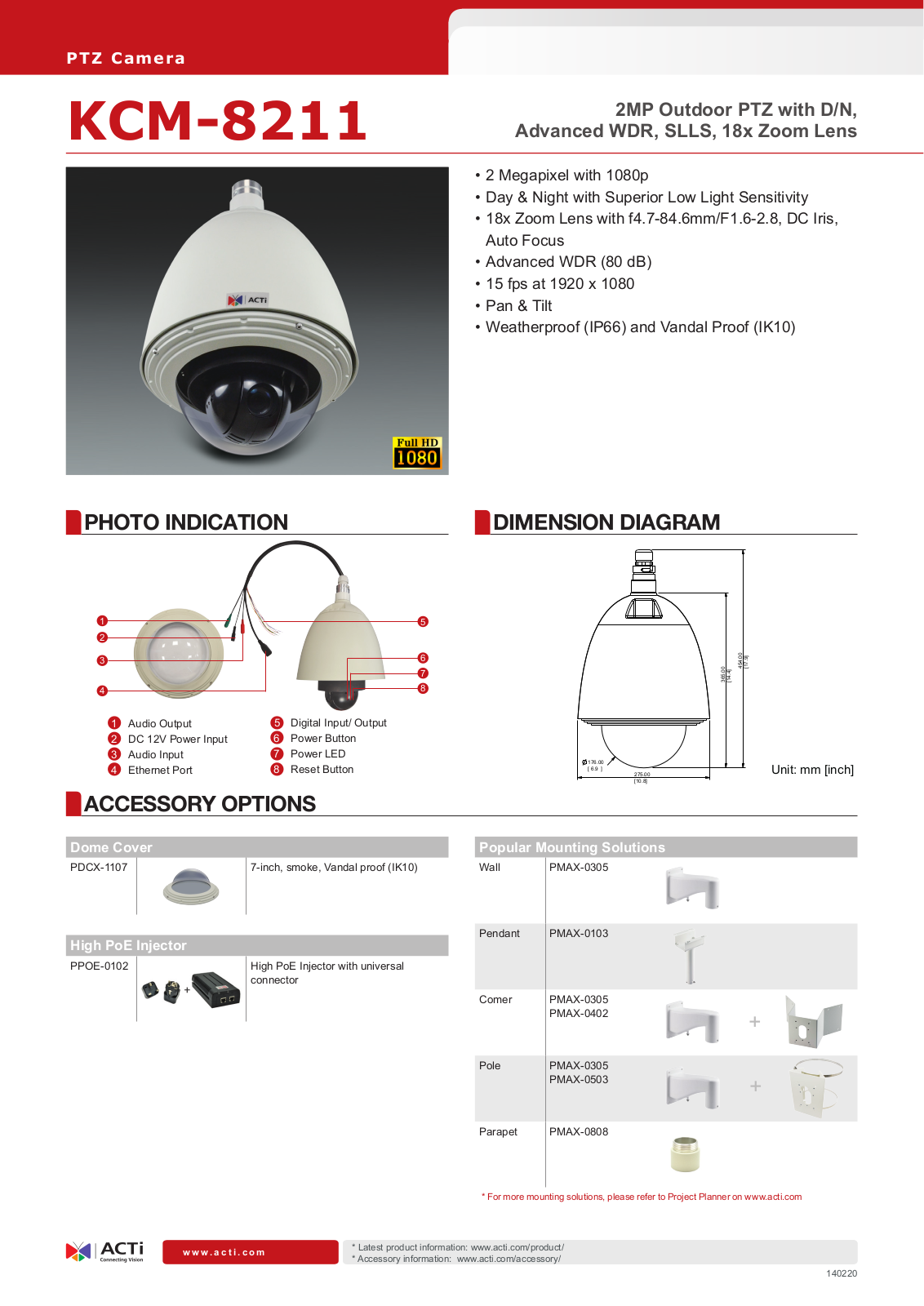 ACTi KCM-8211 Specsheet