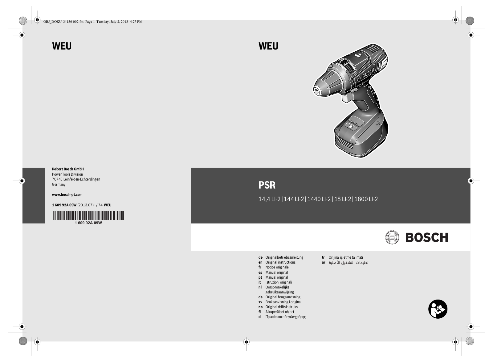 Bosch 14.4 LI-2, PSR 1440 LI-2, PSR 1800 LI-2 User guide