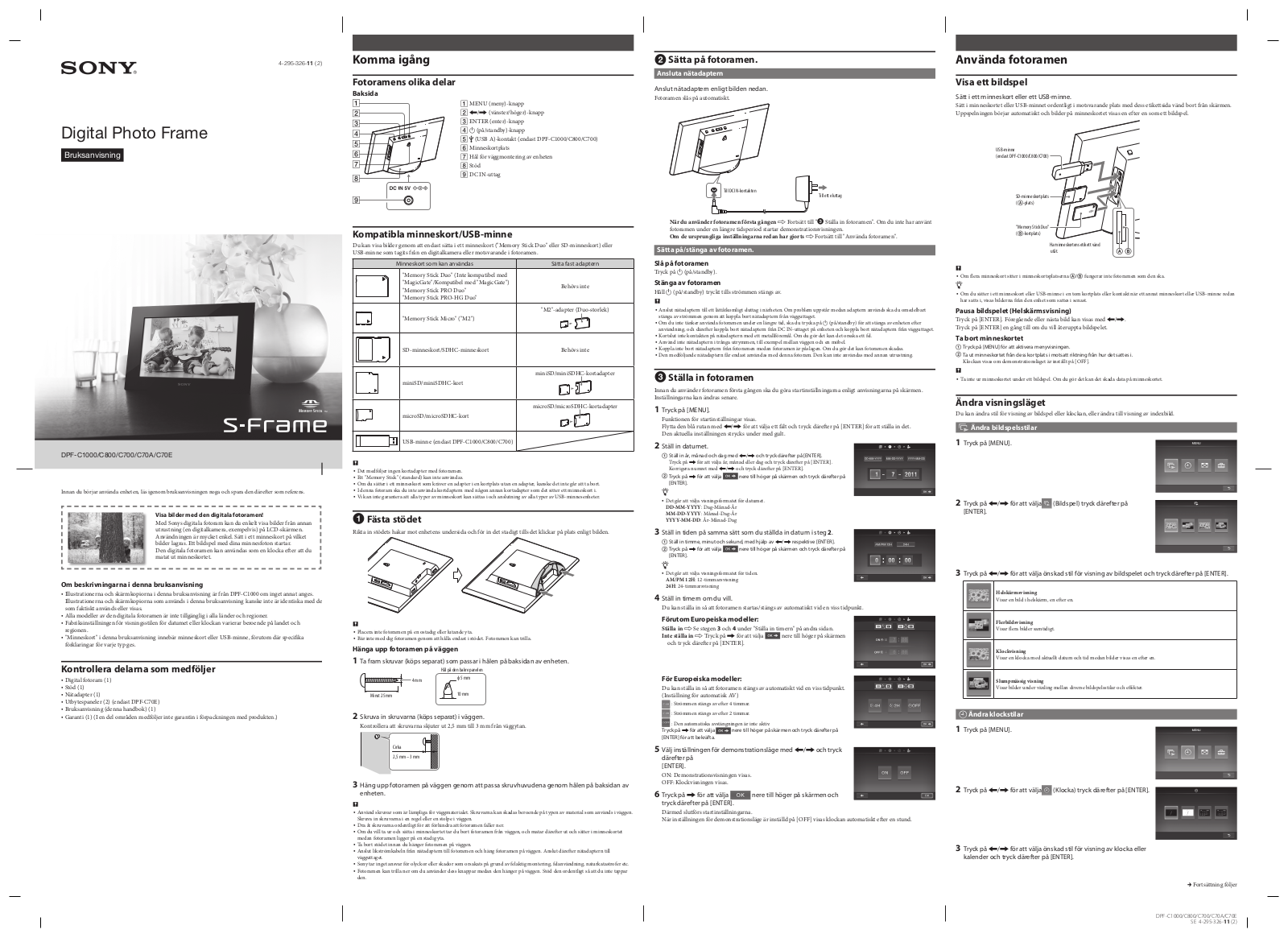 Sony DPF-C1000, DPF-C800, DPF-C700, DPF-C70A, DPF-C70E Installation guide