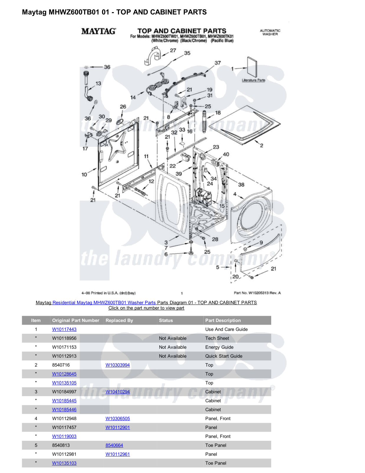 Maytag MHWZ600TB01 Parts Diagram