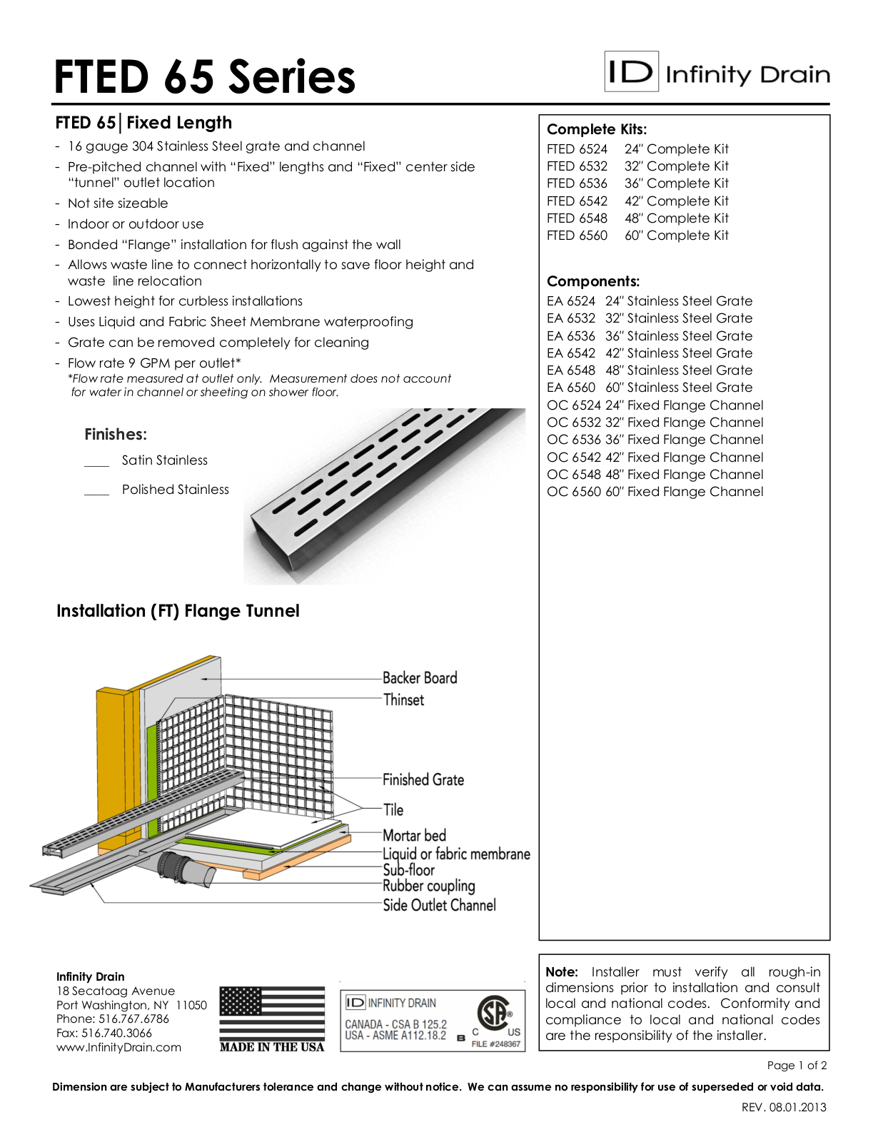 Infinity Drain FTED 6560 User Manual