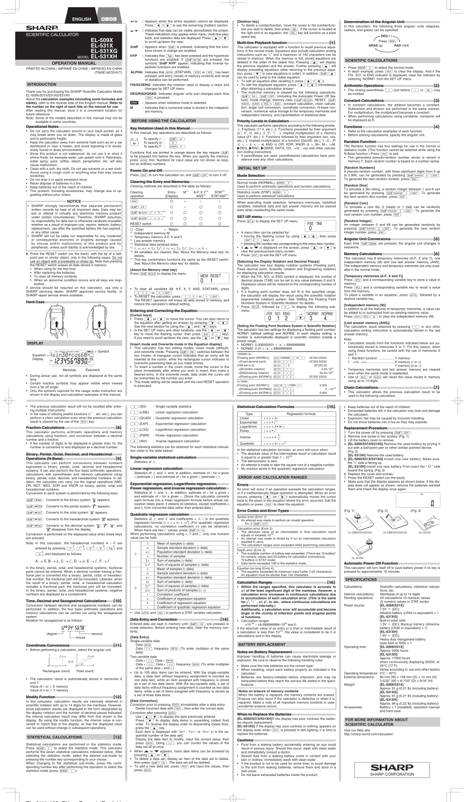 Sharp EL-531X Installation  Manual