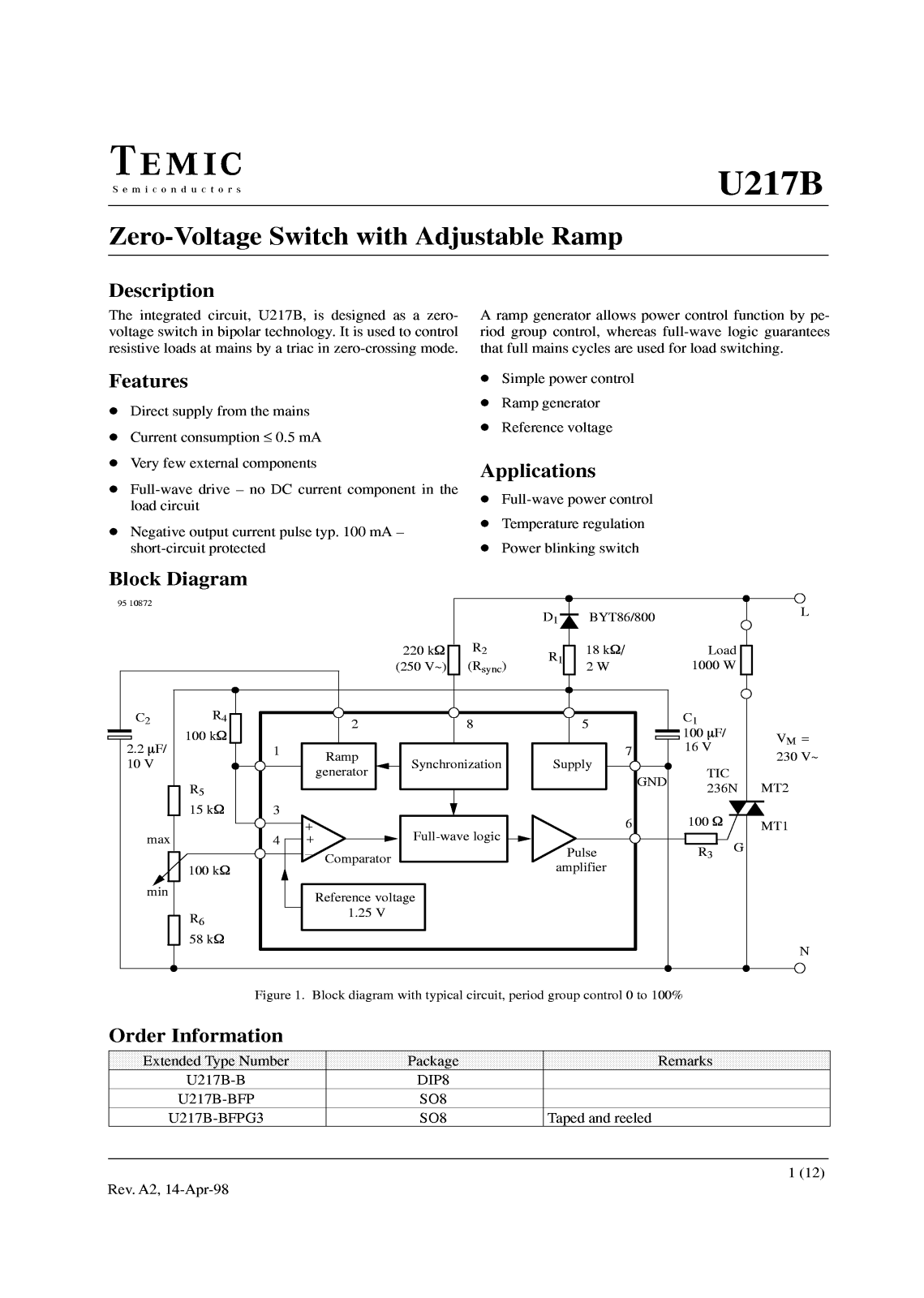 TEMIC U217B-BFPG3, U217B-BFP, U217B-B Datasheet