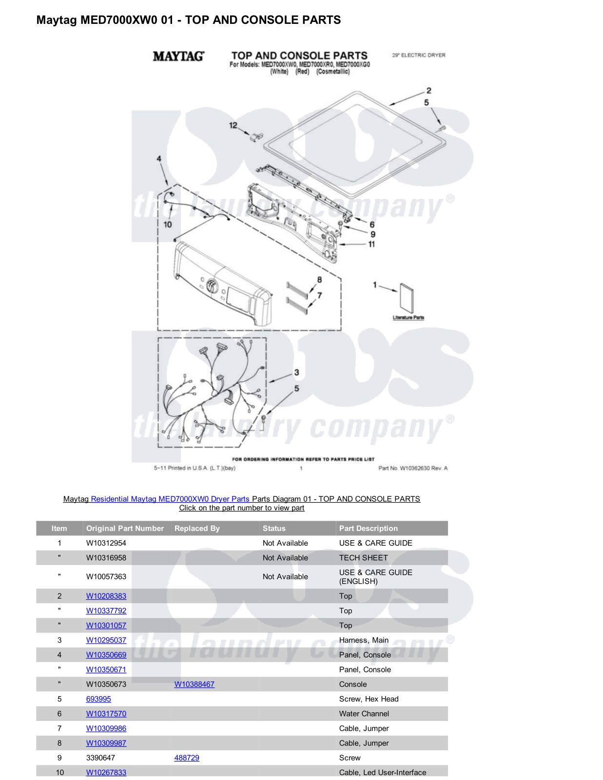 Maytag MED7000XW0 Parts Diagram