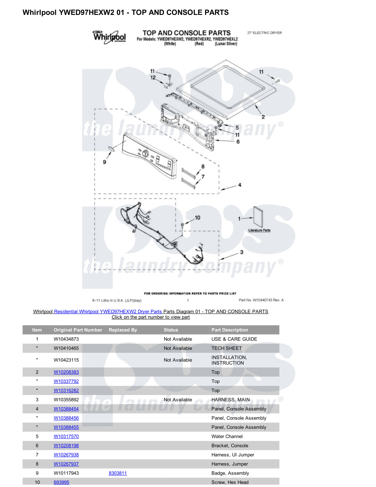 Whirlpool YWED97HEXW2 Parts Diagram