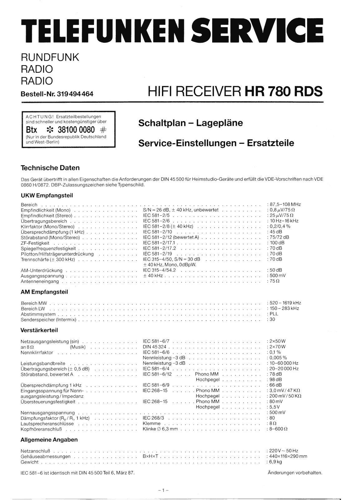 Telefunken HR-780-RDS Service Manual