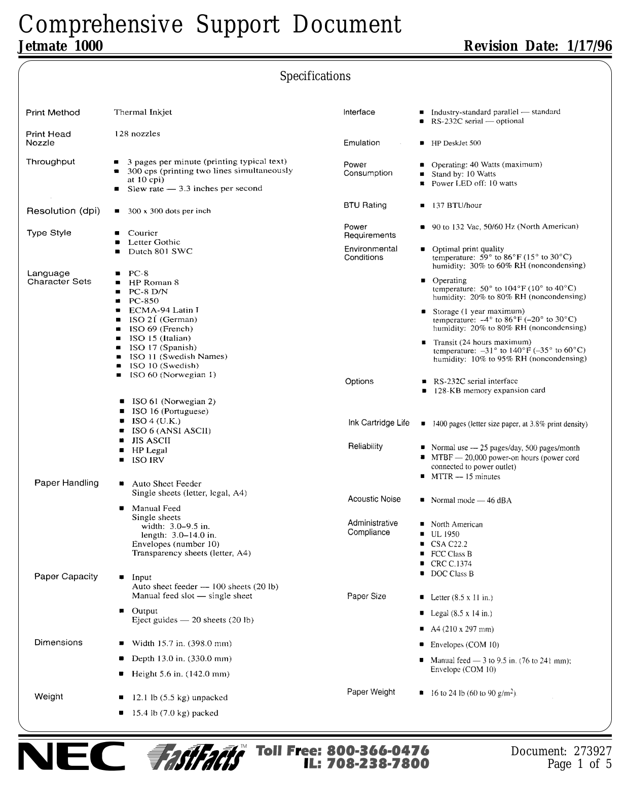 NEC Jetmate 1000 User Guide