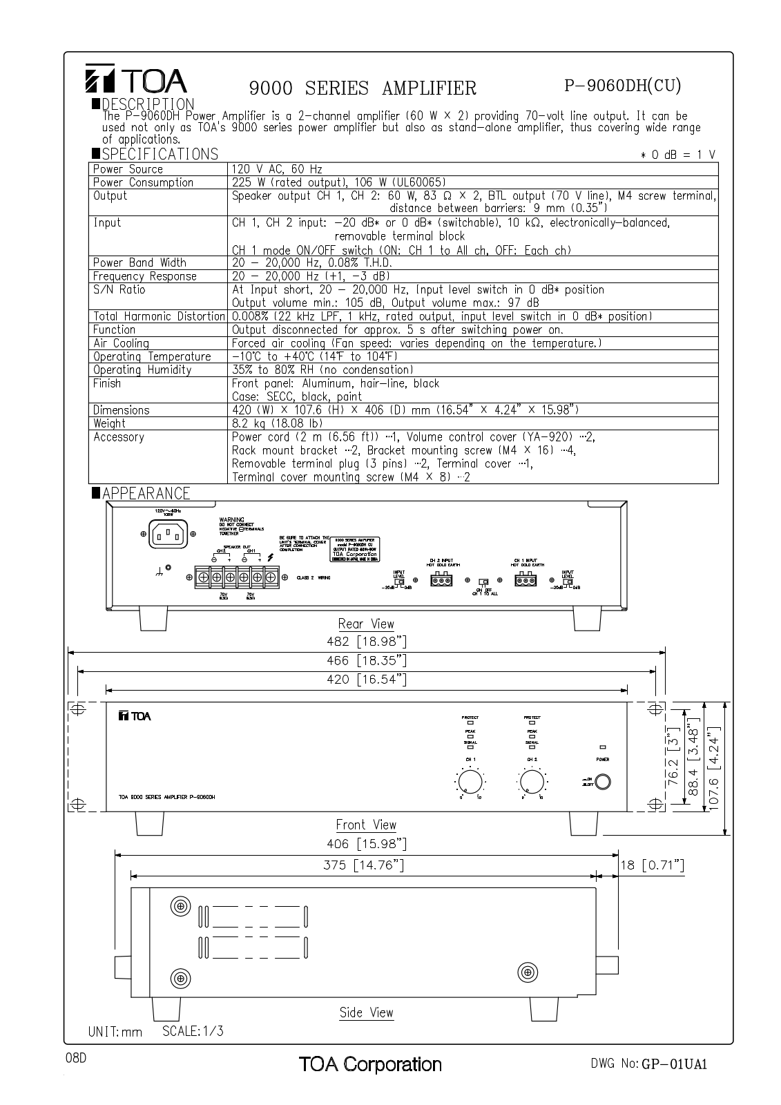 TOA P-9060DH CU Users Manual