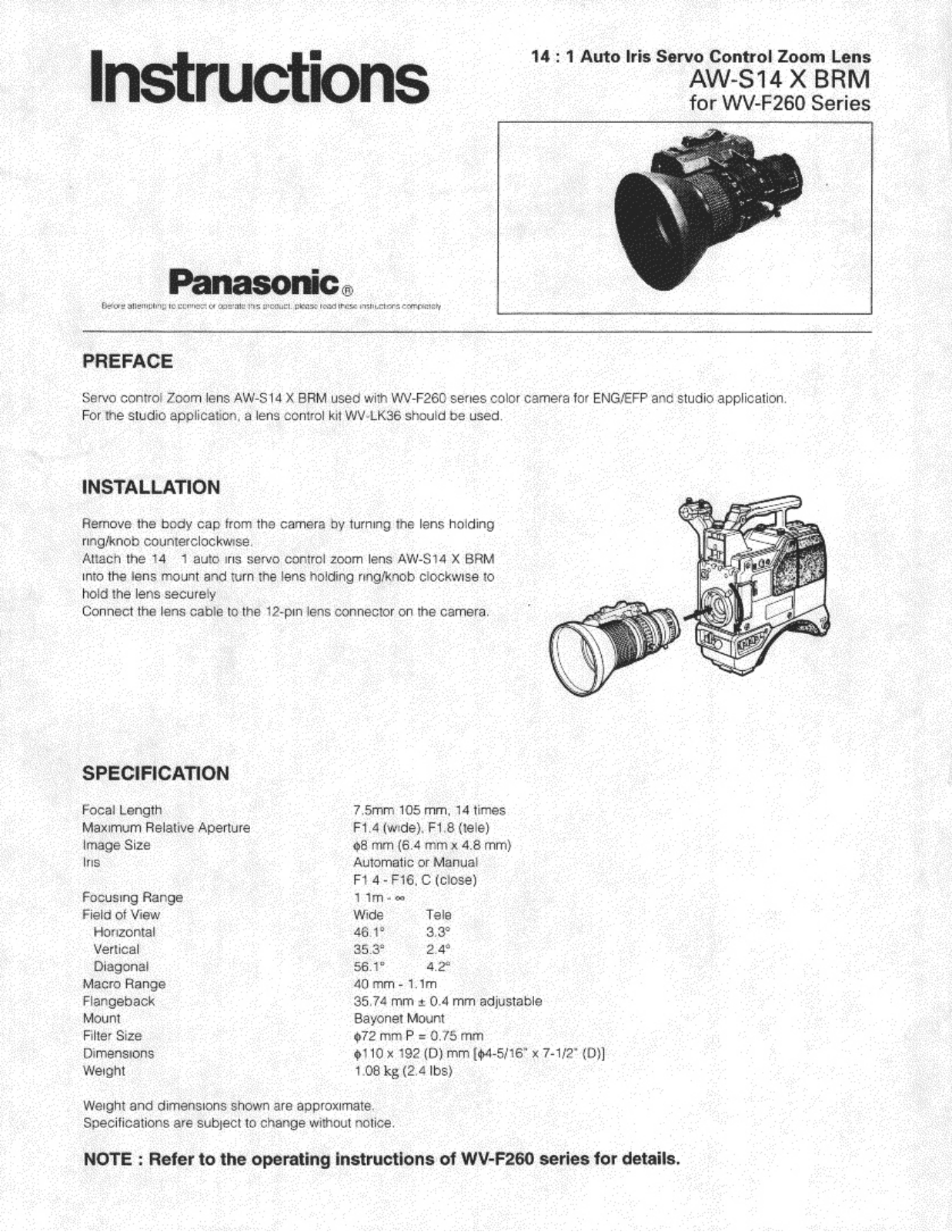 Panasonic AW-S14XBRM User Manual