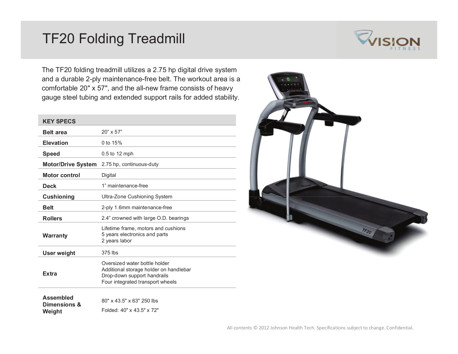 Horizon Fitness TF20 Classic Folding, TF20 Elegant+ Folding, TF20 Touch+ Folding Sell Sheet