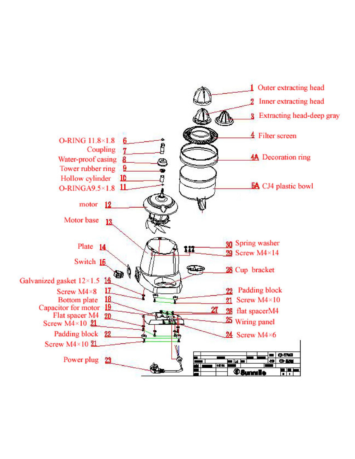 Omcan Food Machinery CJ4-A Parts List