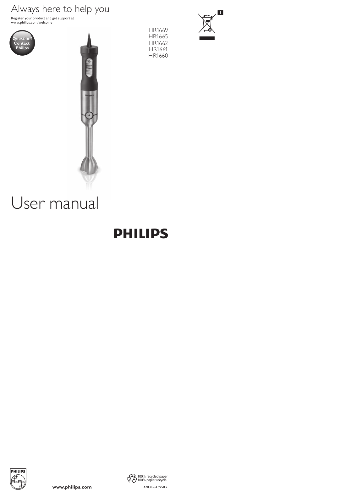 Philips HR1661/90, HR1660/90 User Manual