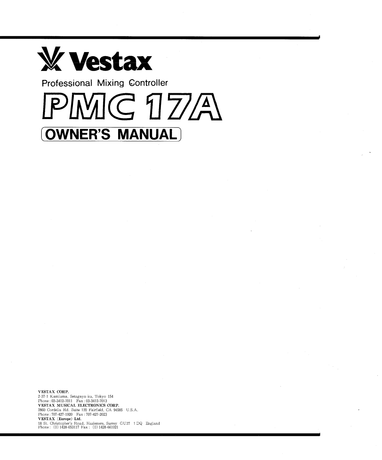 Vestax PMC-17A User Manual