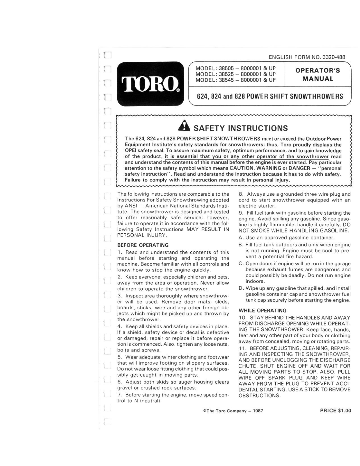 Toro 38505, 38525, 38545 Operator's Manual