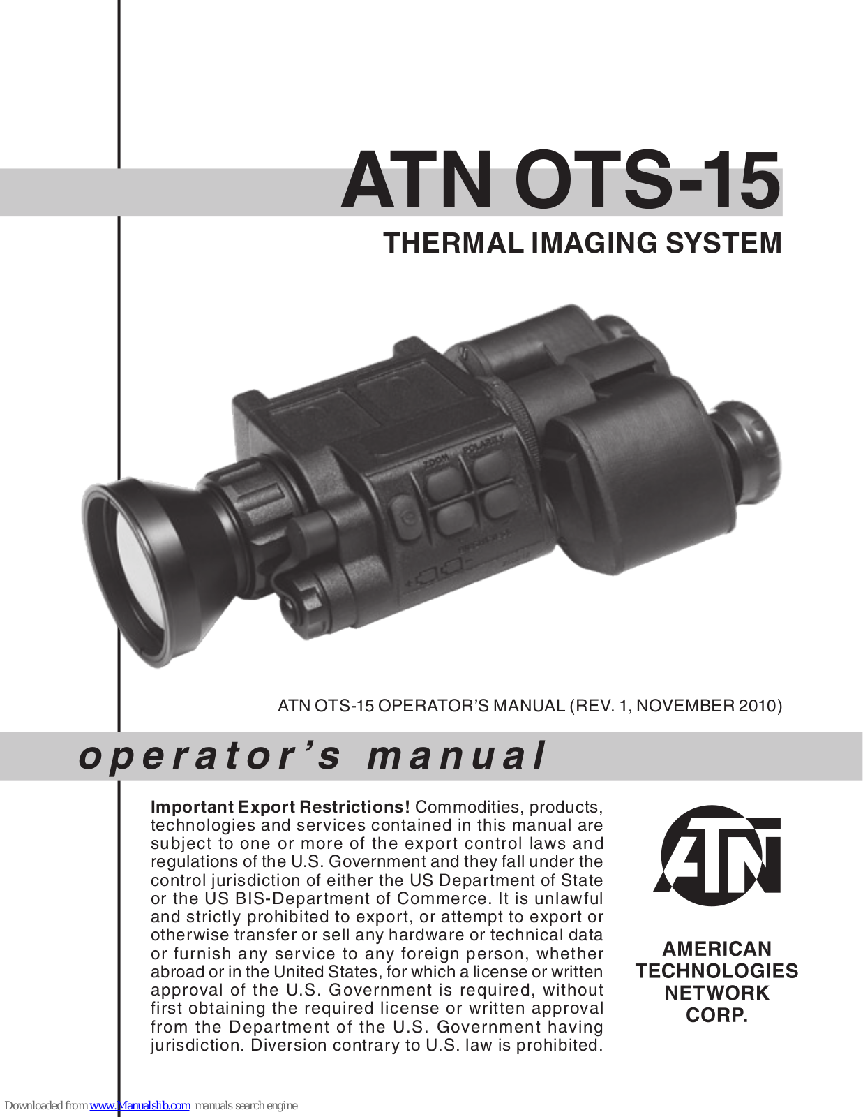 ATN OTS-15, ATN OTS-10 Operator's Manual