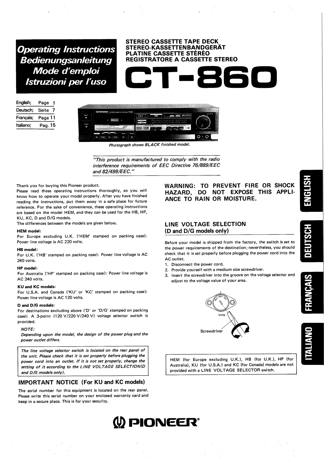 Pioneer CT-860 Owners manual