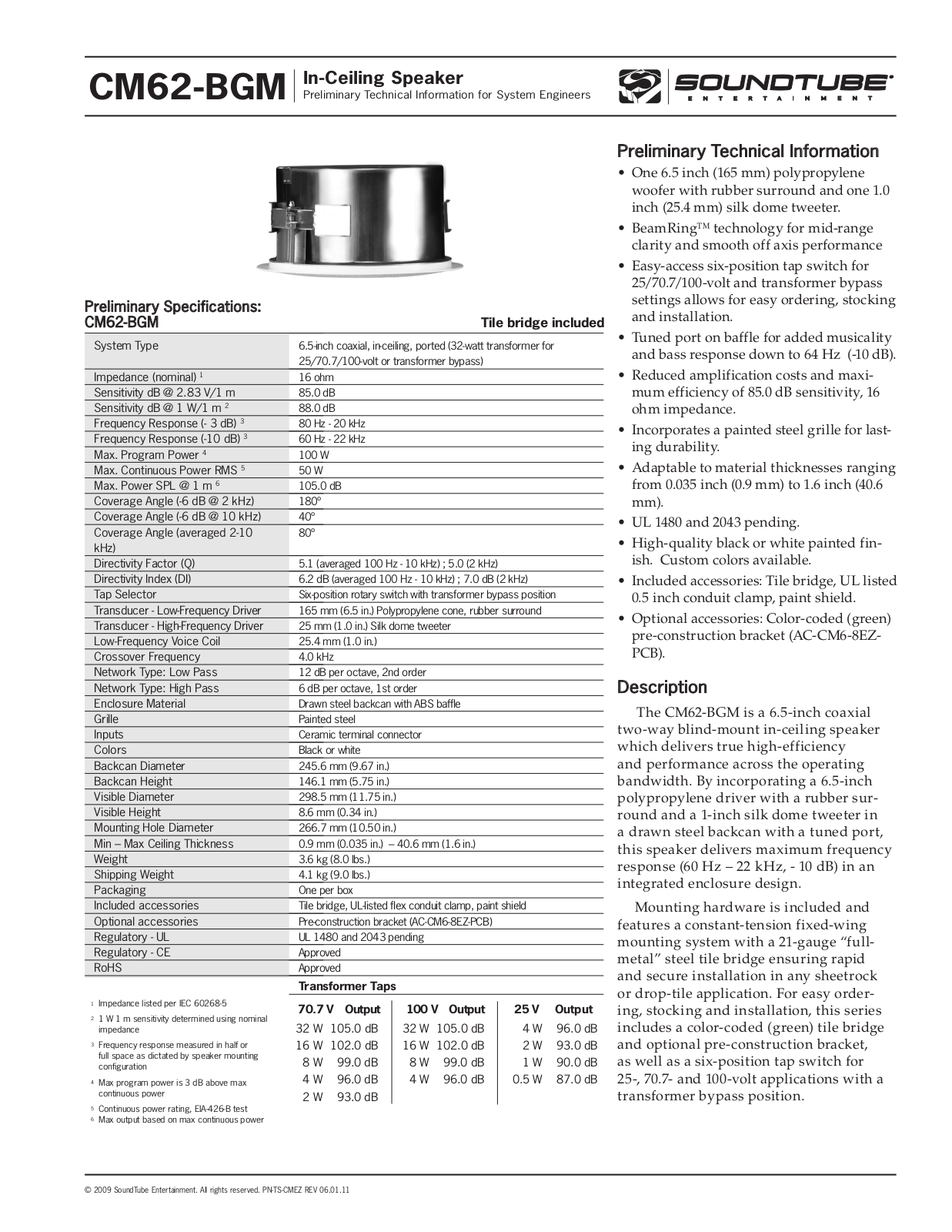 SoundTube CM62-BGM User Manual