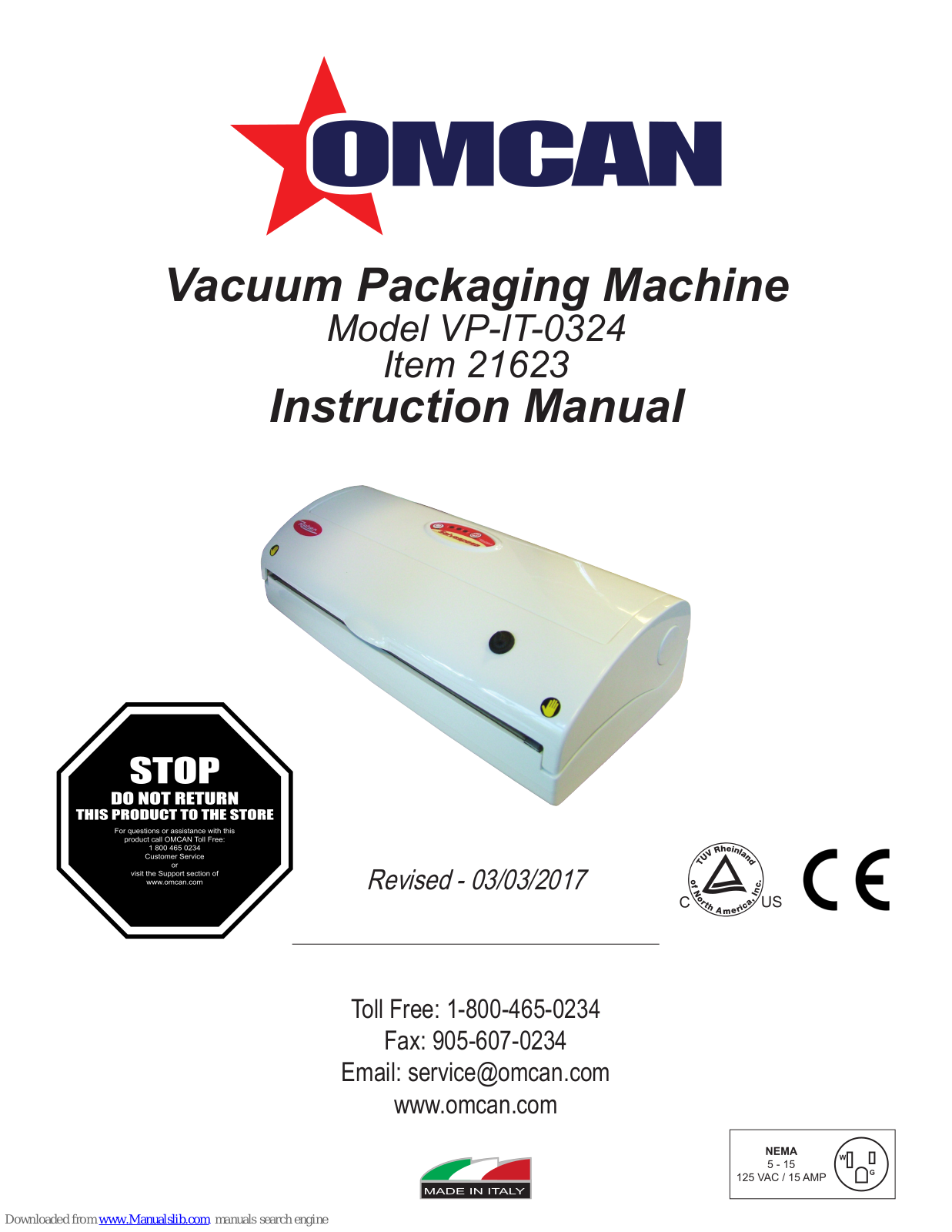 Omcan VP-IT-0324 Instruction Manual