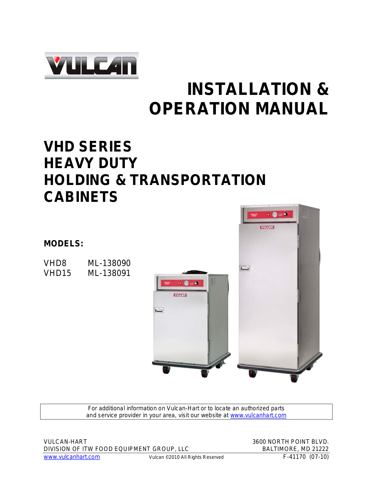 Vulcan Hart VHD15 Operation Manual