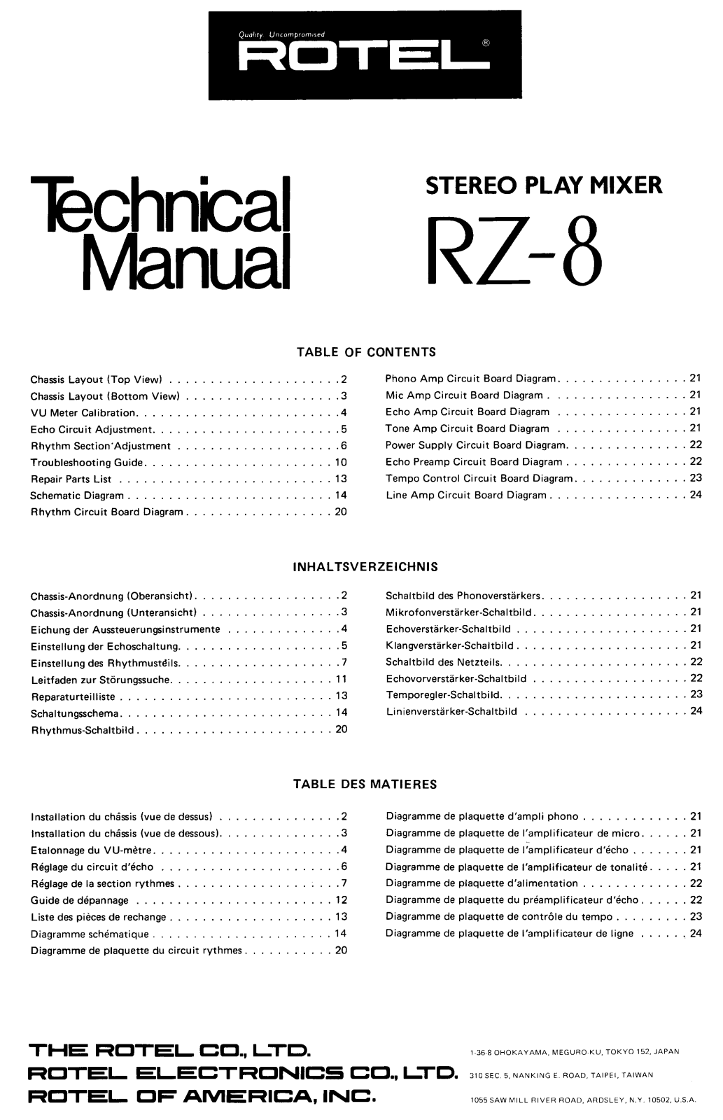 Rotel RZ-8 Service manual