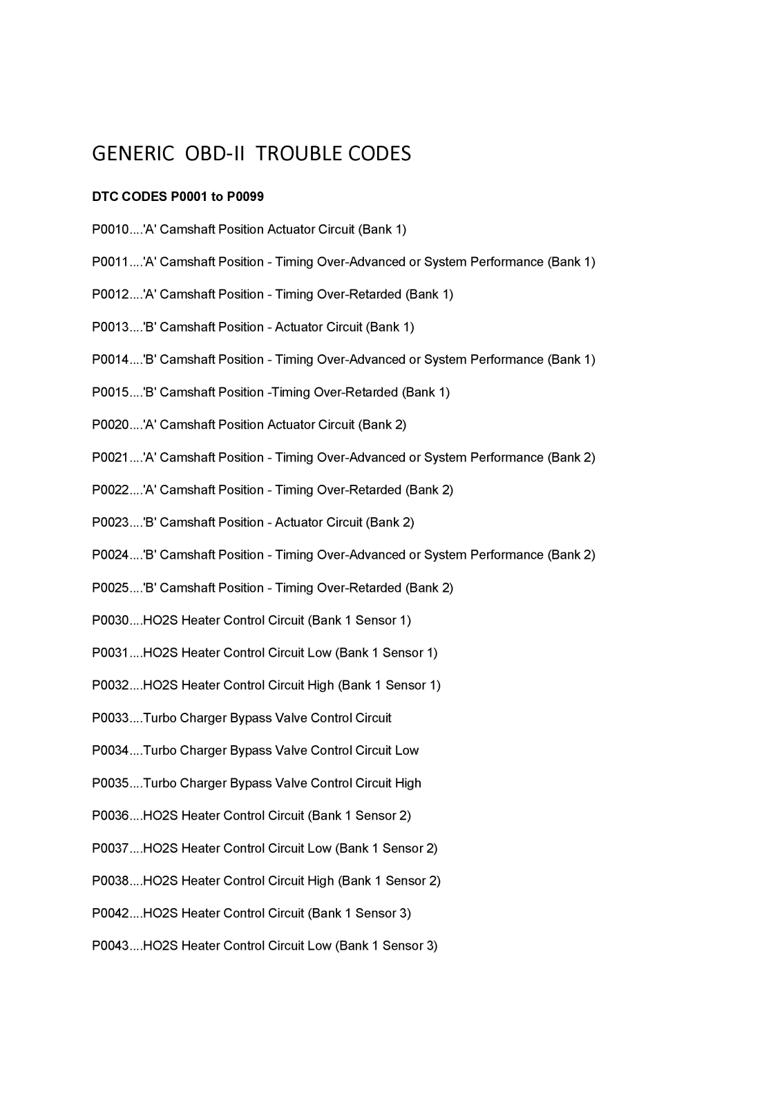 Mitsubishi GENERIC TROUBLE CODES generic-trouble-codes - ManualMachine.com