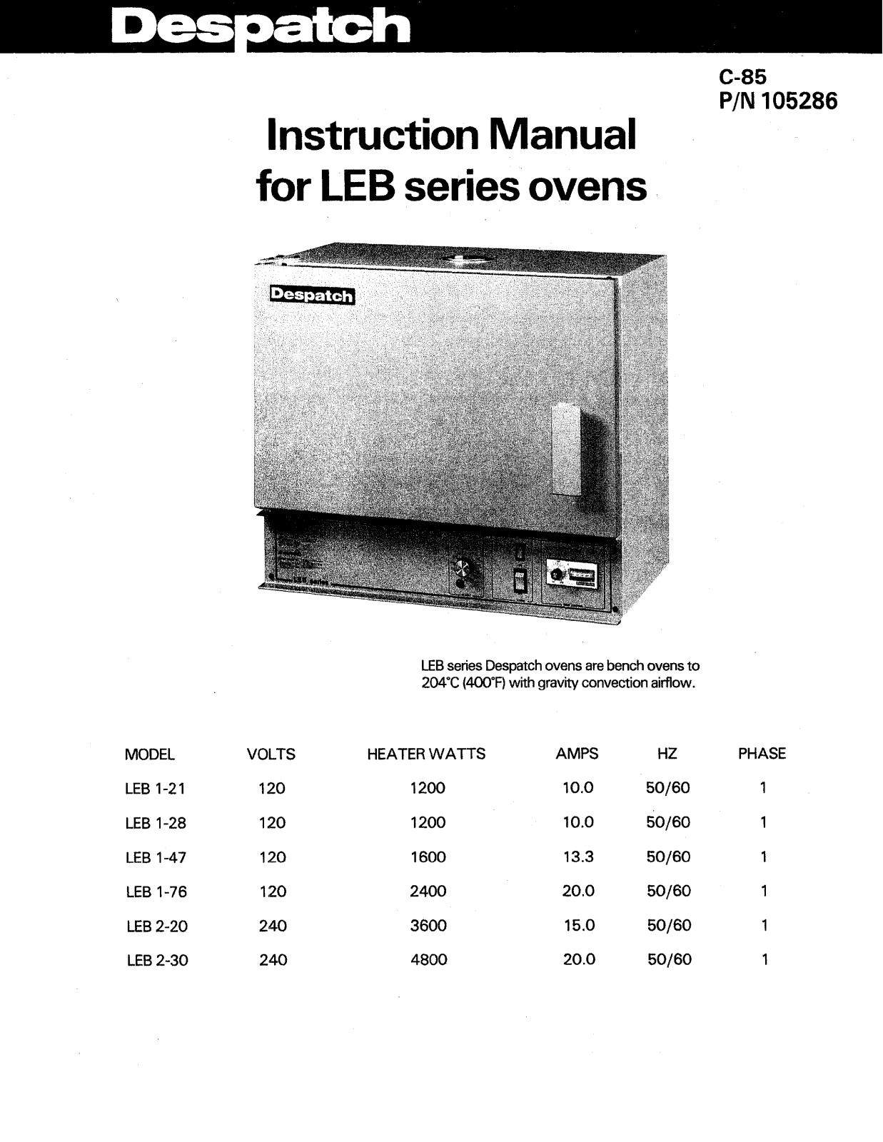 Despatch LEB1-21-3 Specifications