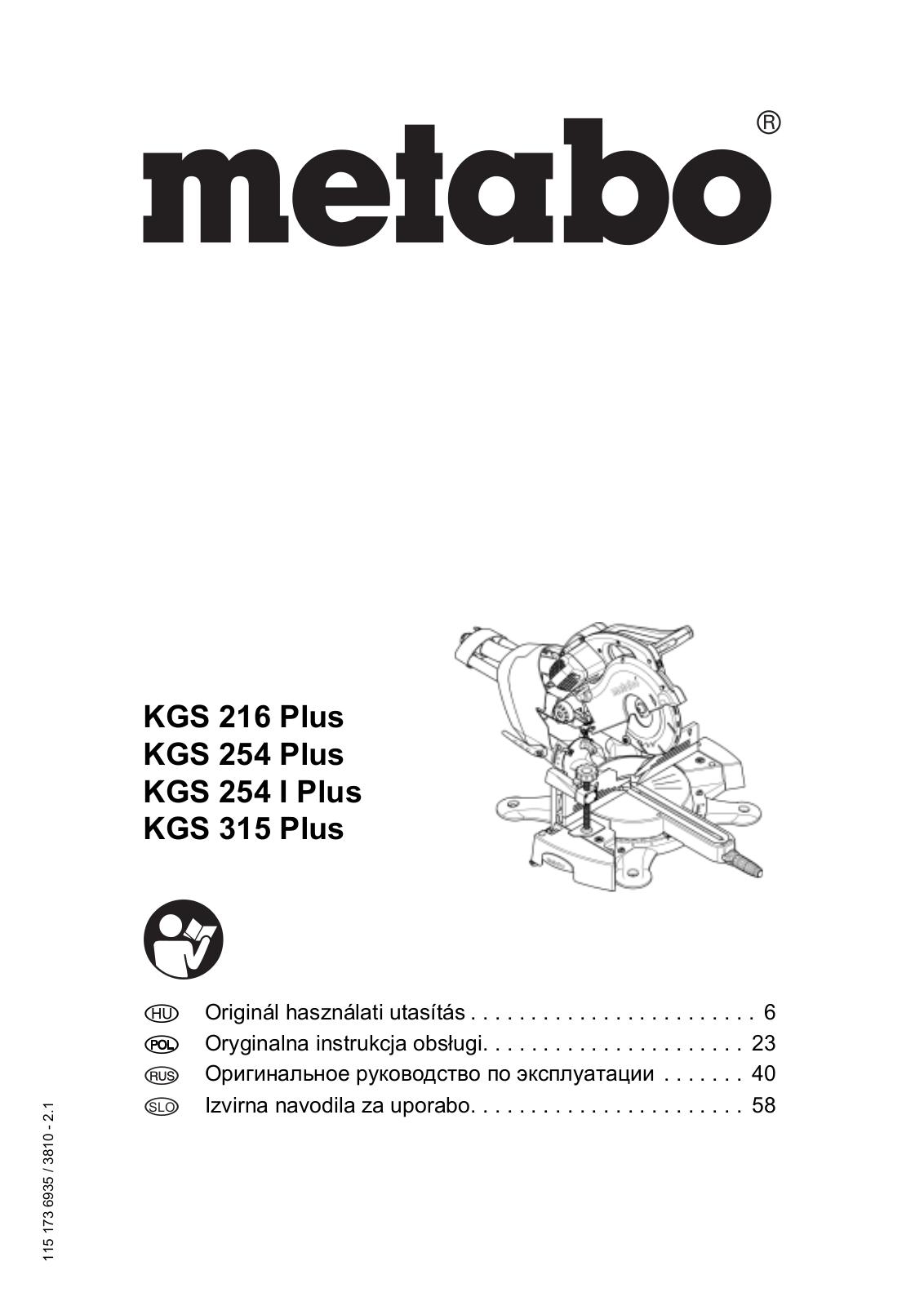 Metabo KGS 216 Plus, KGS 254 Plus, KGS 254 I Plus, KGS 315 Plus User Manual