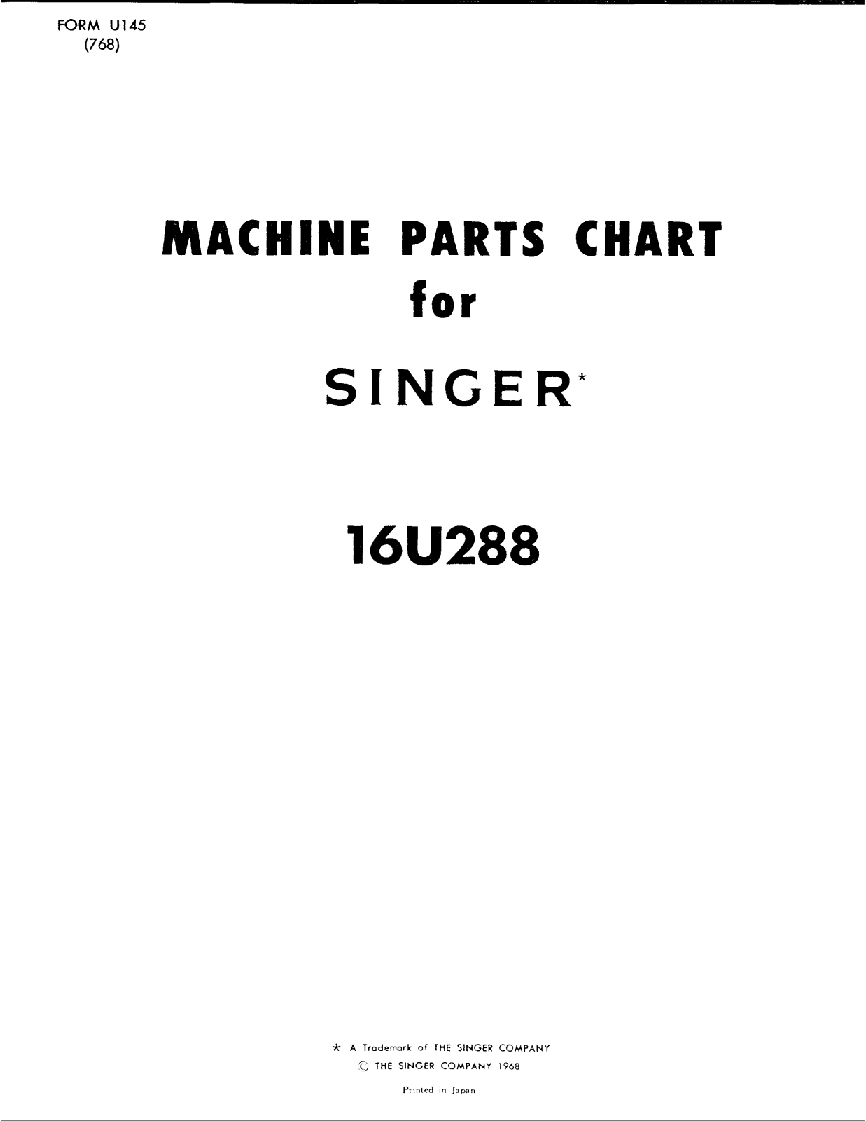 SINGER 16U288 Parts List